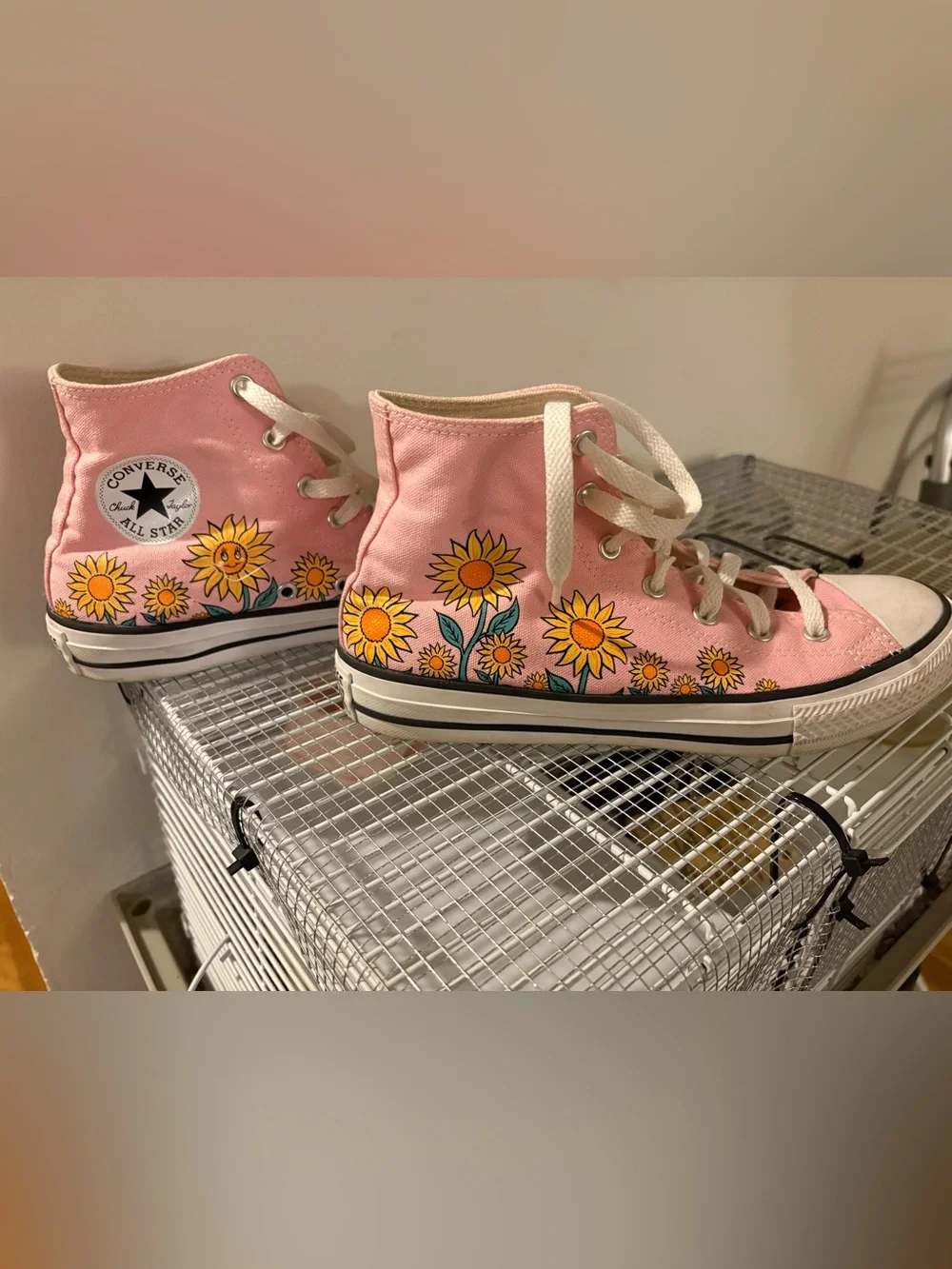 Converse Cream and Pink High Top Sneakers
